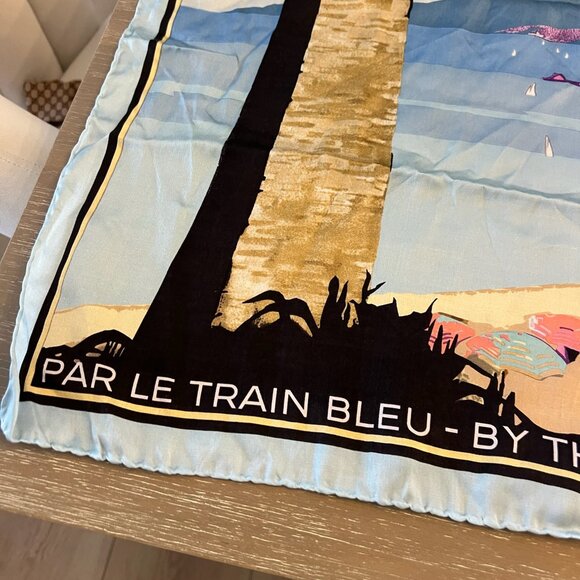 RARE Coco CHANEL "By The Blue Train" Monte Carlo Paris SILK SCARF 26"x26" ITALY - Picture 3 of 6